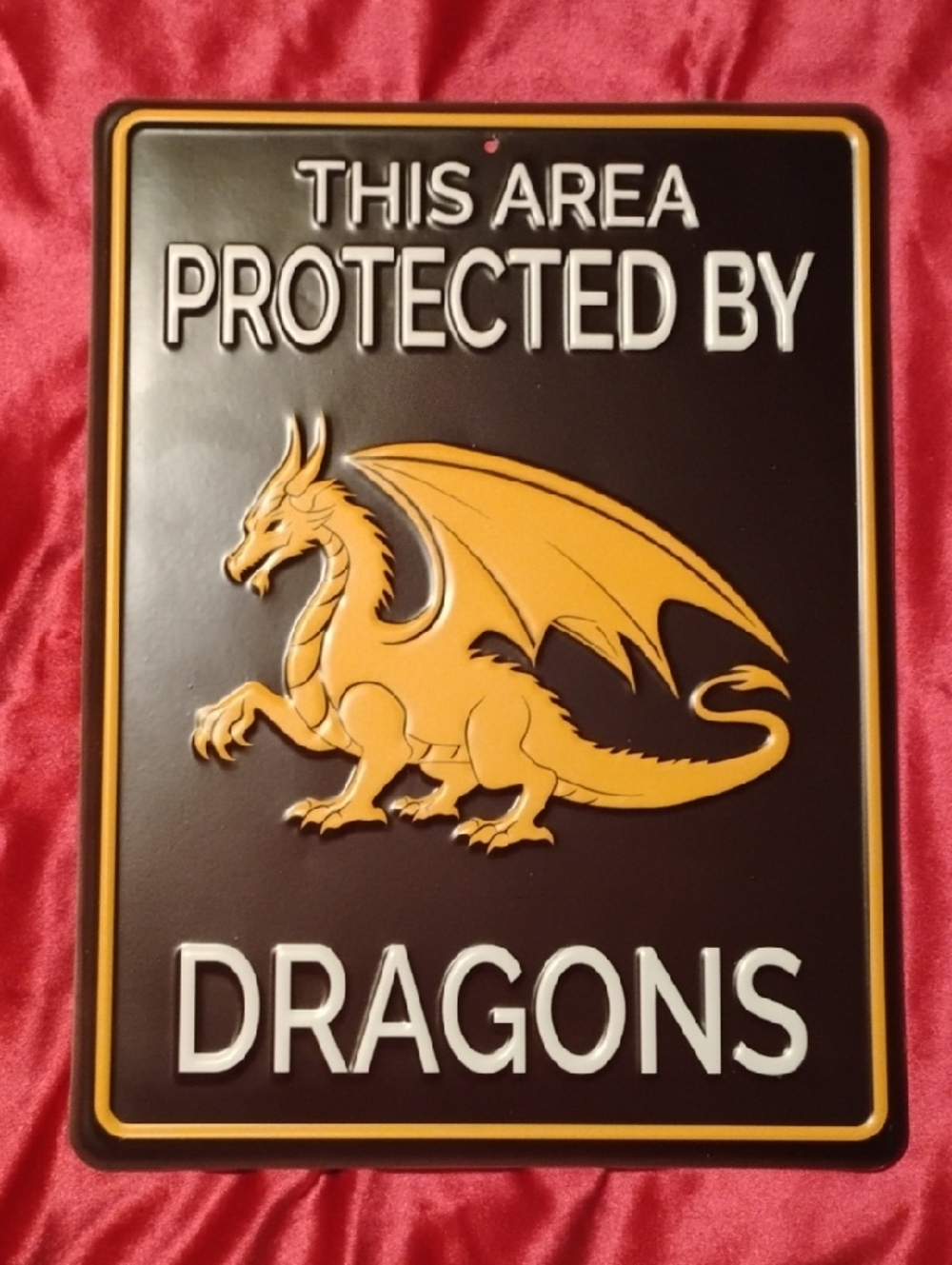 "This Area Protected By Dragons" Metal Sign